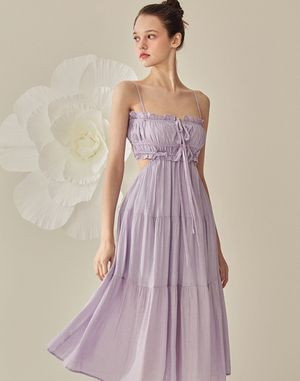 르헨 스트랩 컷아웃 롱원피스 - Purple