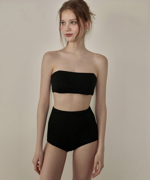 심플 밴도우 하이웨스트 비키니 - Black