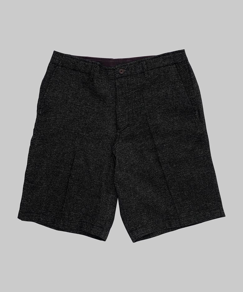 Black Homespun Tweed Wool Linen Shorts