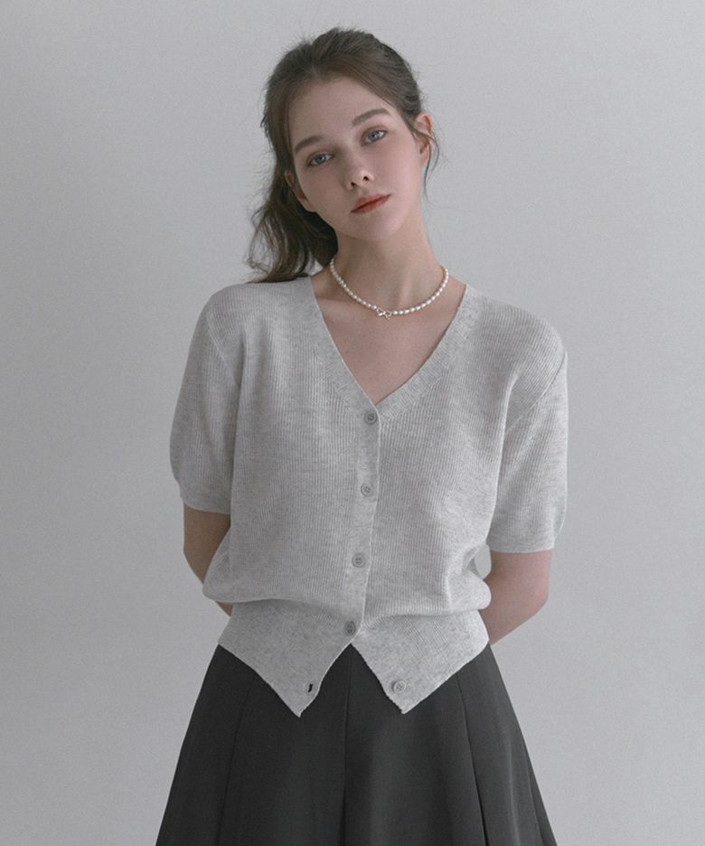 크레모 린넨 브이넥 반팔가디건