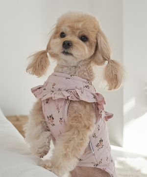 강아지 코튼 플라워 누빔 조끼 핑크