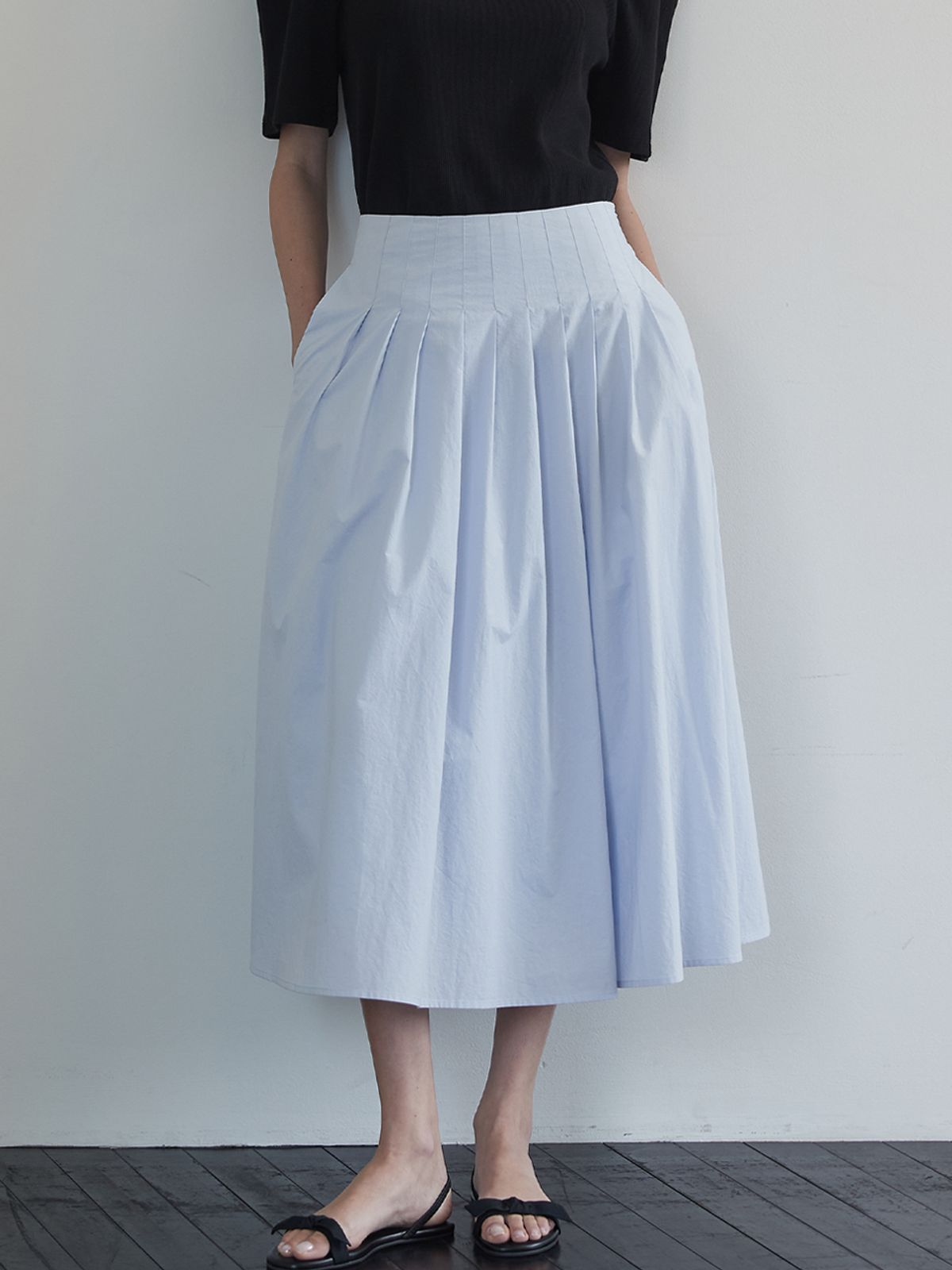 비뮤즈맨션(BEMUSE MANSION) Tuck pleats long skirt - Light blue