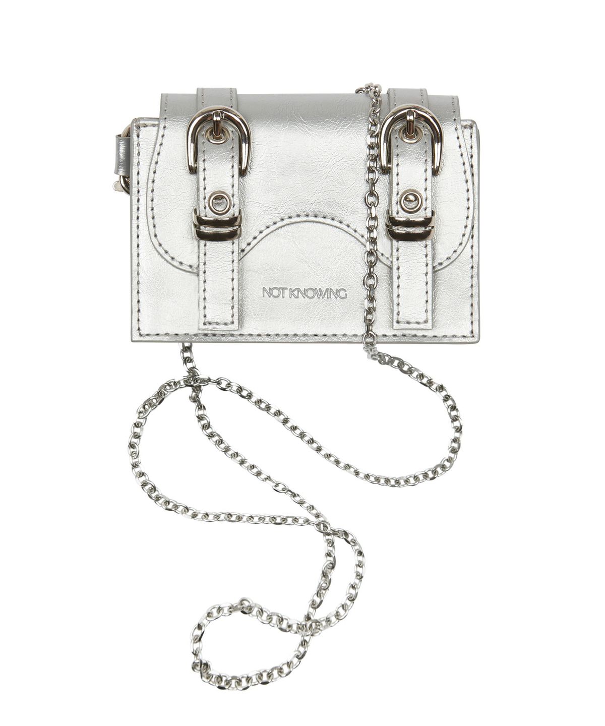 낫노잉(NOTKNOWING) SADDLE BELTED MICRO BAG (SILVER)
