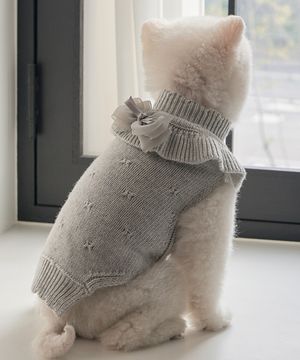 강아지 앨리 프릴 니트 스웨터 그레이