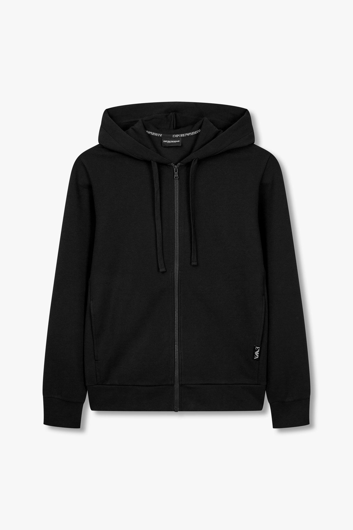 엠포리오 아르마니 언더웨어(EMPORIO ARMANI UNDERWEAR) 남성 로고 라벨 라운지 후드 집업 _블랙_0814338007