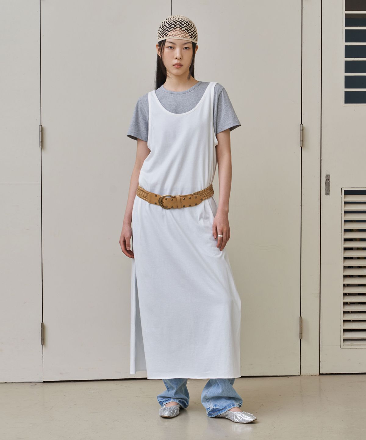 웨어리즈(WEARIS) 코튼 레이어드 원피스_화이트
