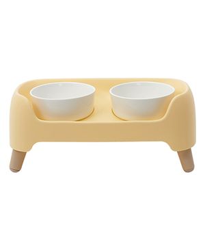 강아지 3단 높이조절 커브 도자기 2구 식탁세트 버터옐로우
