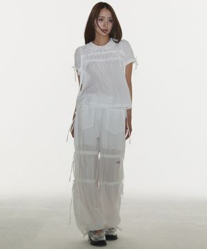 RIBBON PANTS IN WHITE (리본 셔링 바지)