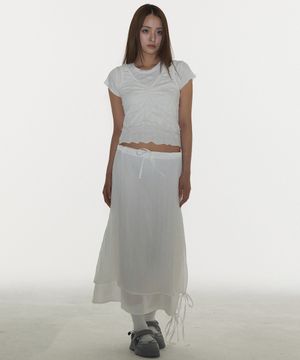 SHINE DOUBLE SKIRT IN WHITE(셔링 롱 스커트)