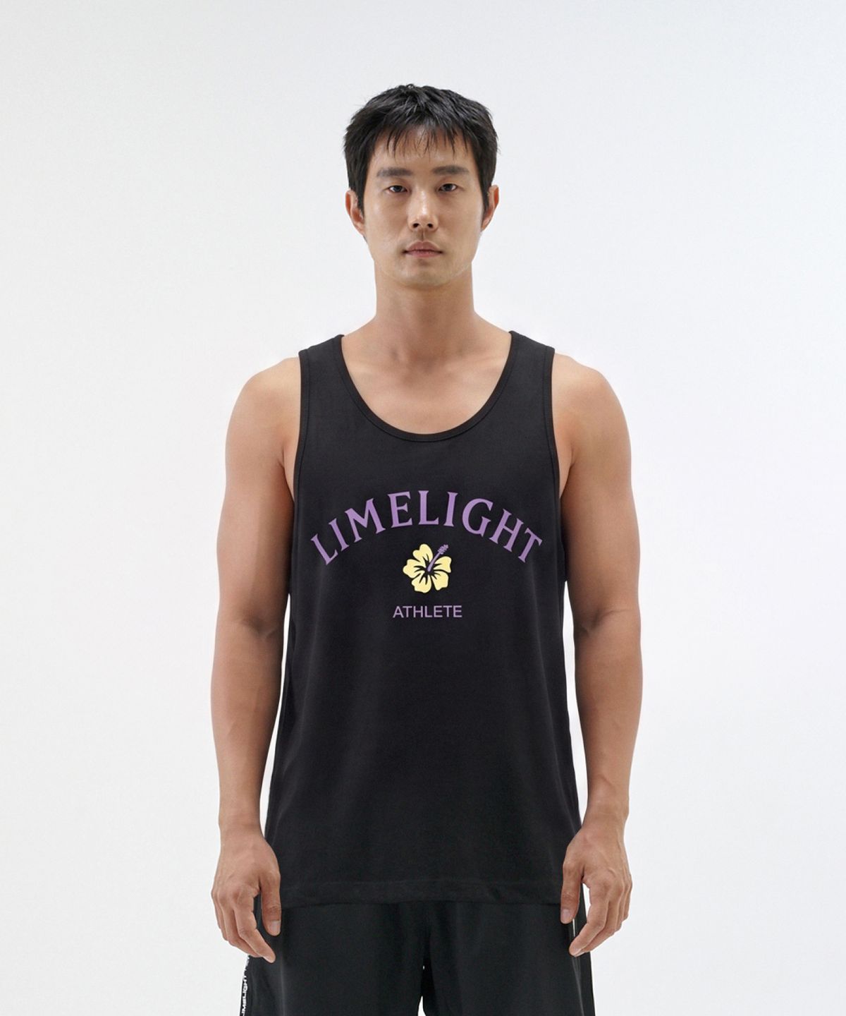 라임라잇 어패럴(LIMELIGHT APPAREL) 아치 로고 히비스커스 슬리브리스 (블랙/라벤더)