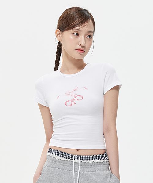 Tシャツ・カットソー KIRSH Ribbon Cherry Graphic Crop T-Shirt White MUSINSA | KIRSH Ribbon Cherry Graphic Crop T-Shirt [White]