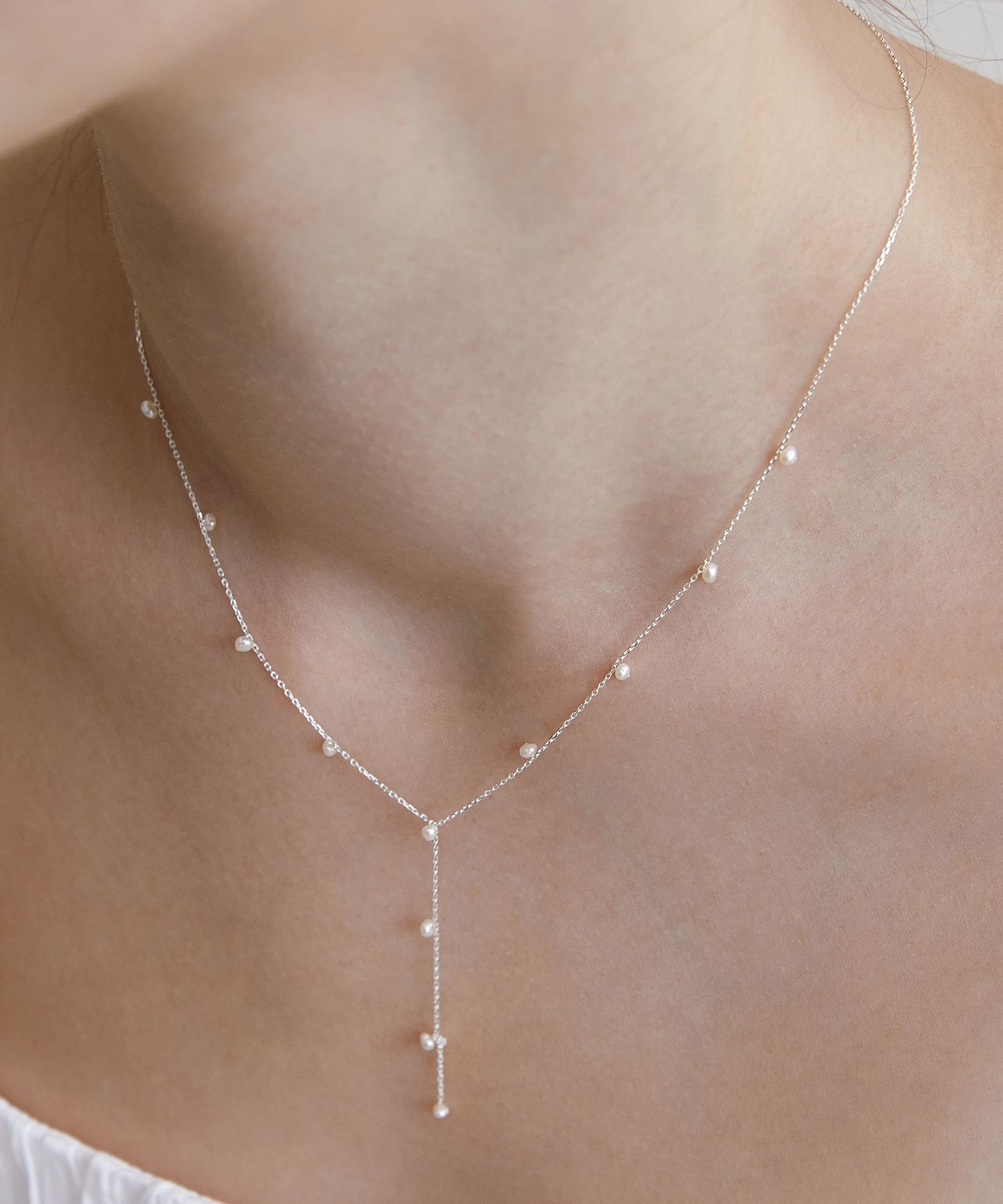 TATIANA☆[Silver925] Delicate Pearl Chain Necklace MUSINSA | TATIANA (Silver 925) Delicate Pearl Y Chain