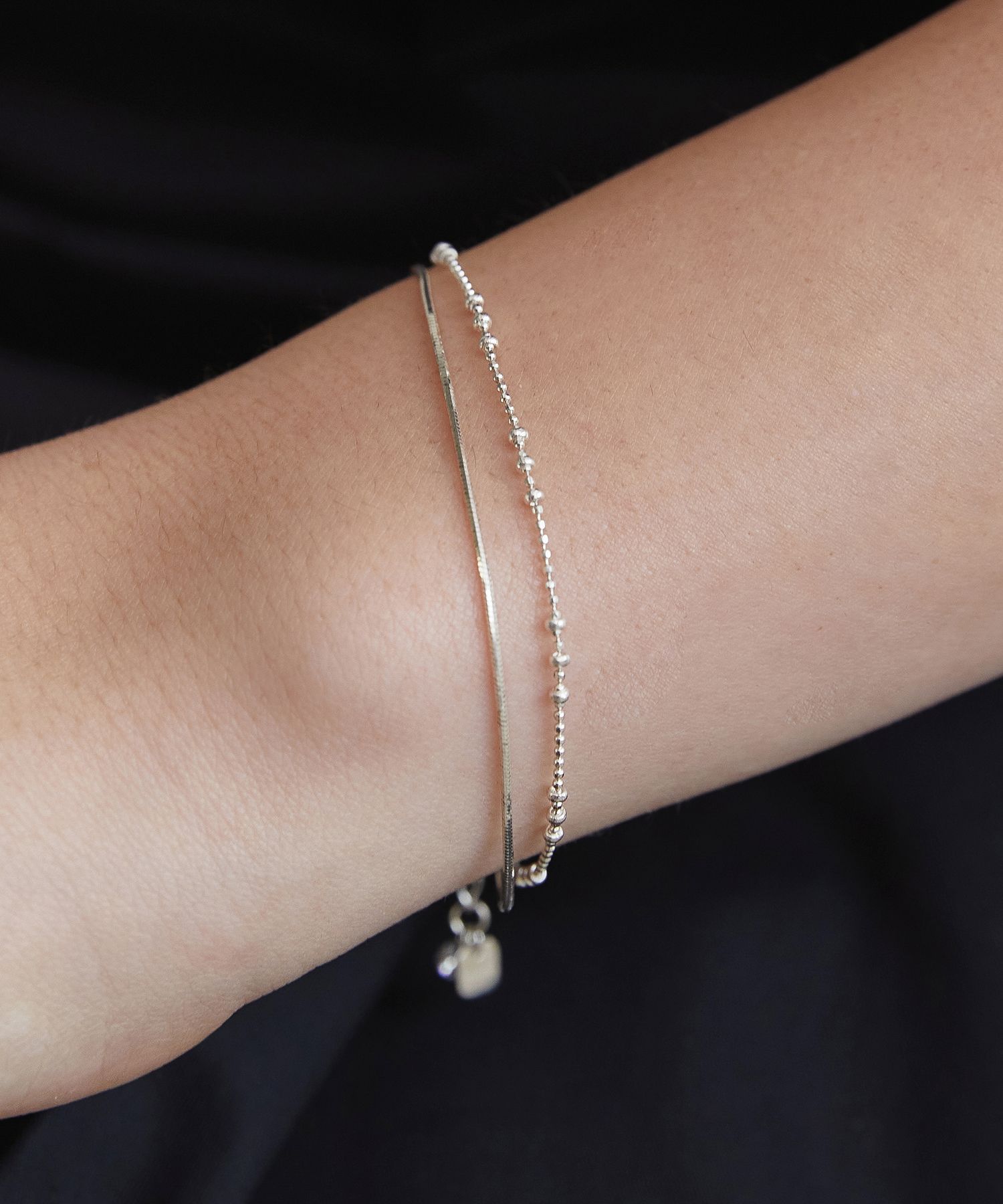 TATIANA☆[Silver925] Ball n Snake Chain Layered Bracelet MUSINSA | TATIANA (Silver 925) Ball and Snake Layered