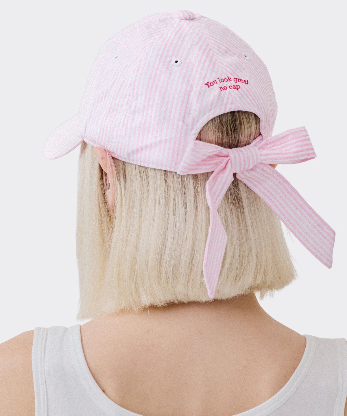 에이오엑스(AOX) aox stripe ribbon ball cap pink