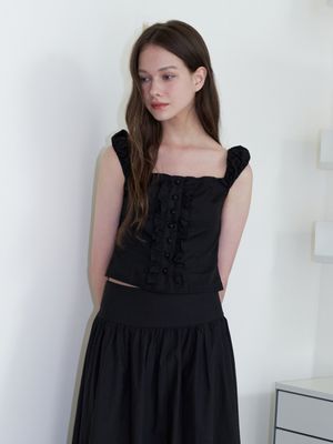 frill sleeveless blouse top - black