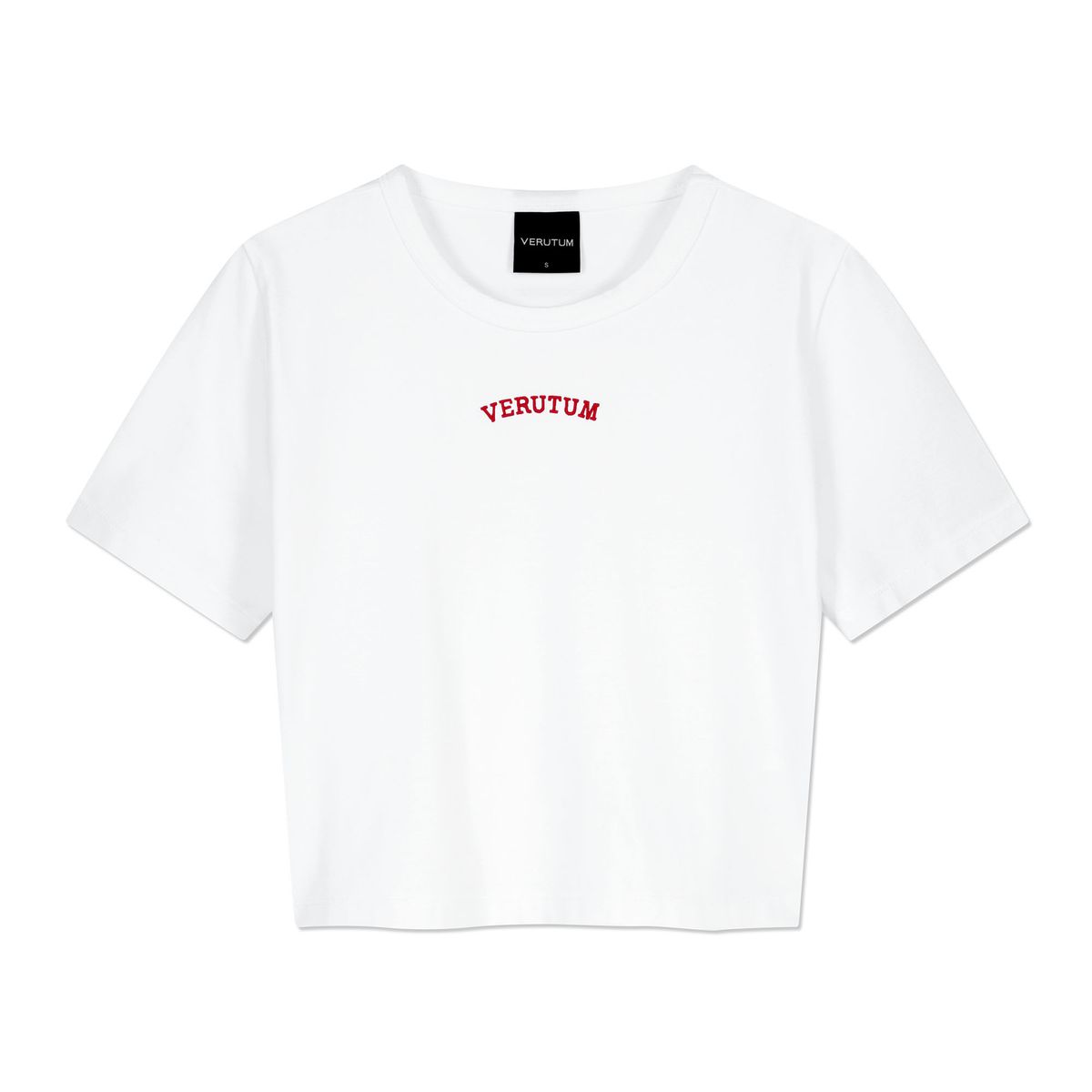 베루툼(VERUTUM) 아이비리그 슬림 크롭 티셔츠 화이트