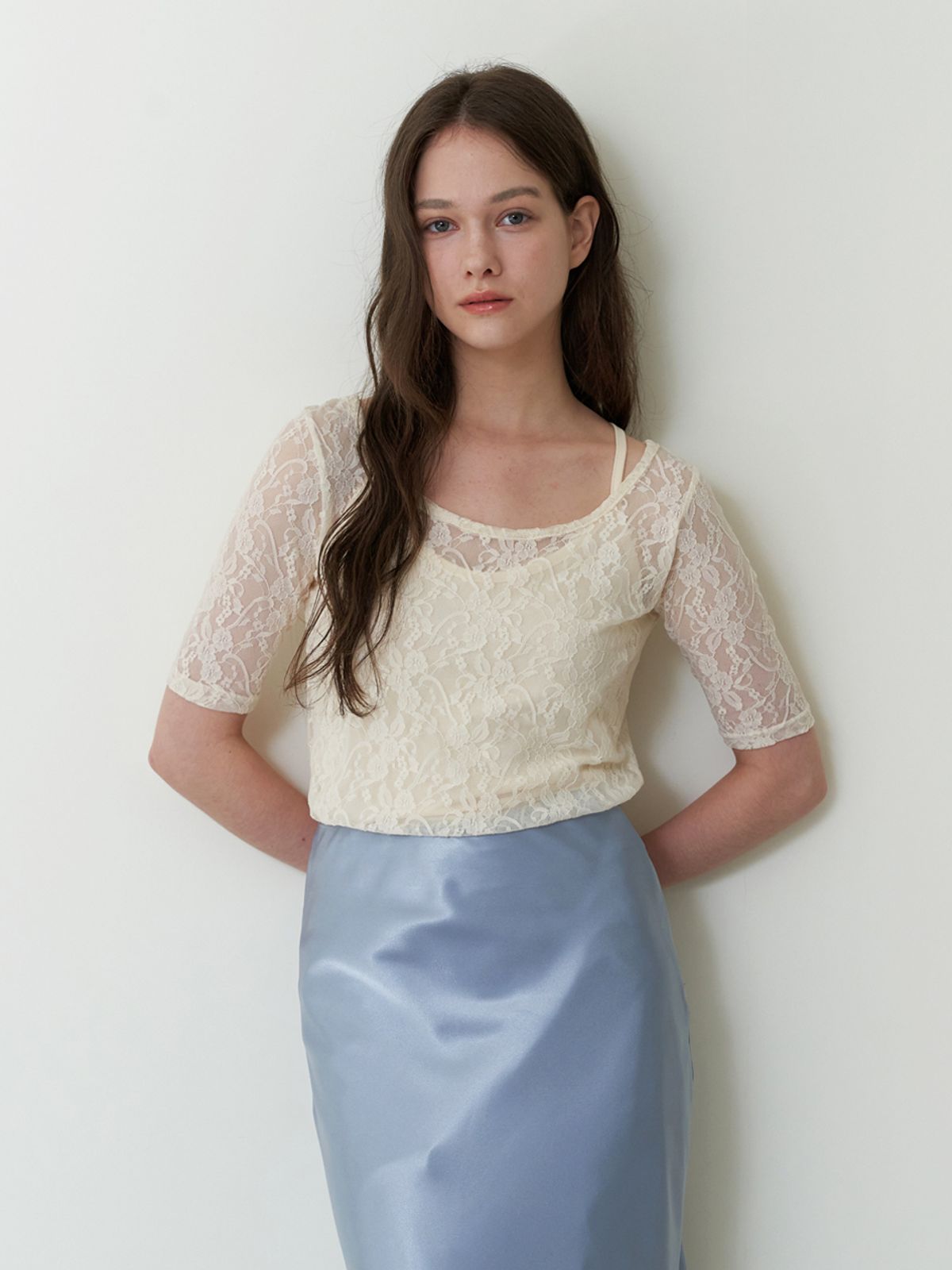 카인더베이비(KINDABABY) layered lace top - cream ivory