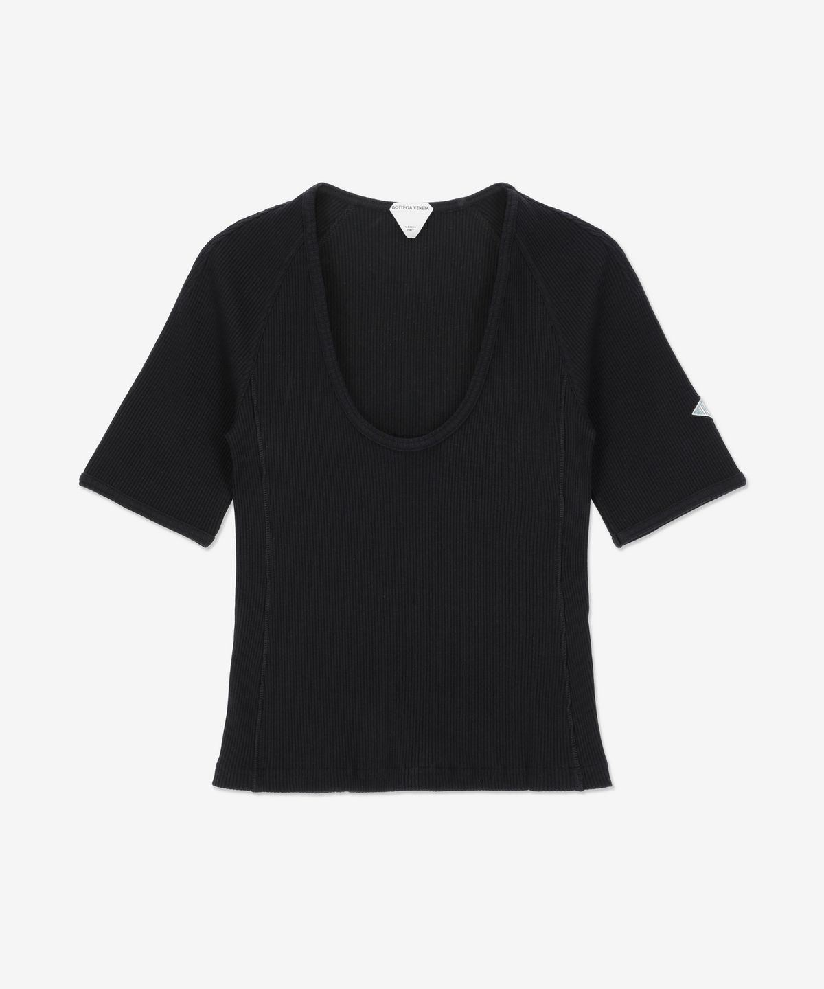 보테가베네타(BOTTEGA VENETA) 코튼 리브 저지 반소매 티셔츠 - 미드나잇블루 / 792361V3Z604246