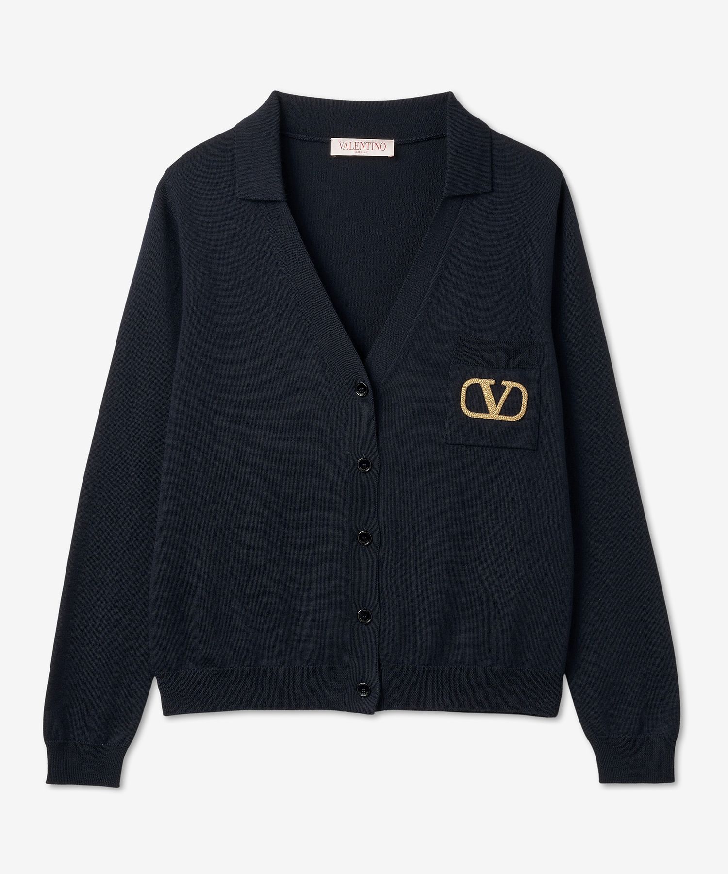 MUSINSA | VALENTINO Wool V-Logo Collar Cardigan - Navy