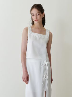 classic lace satin top - white