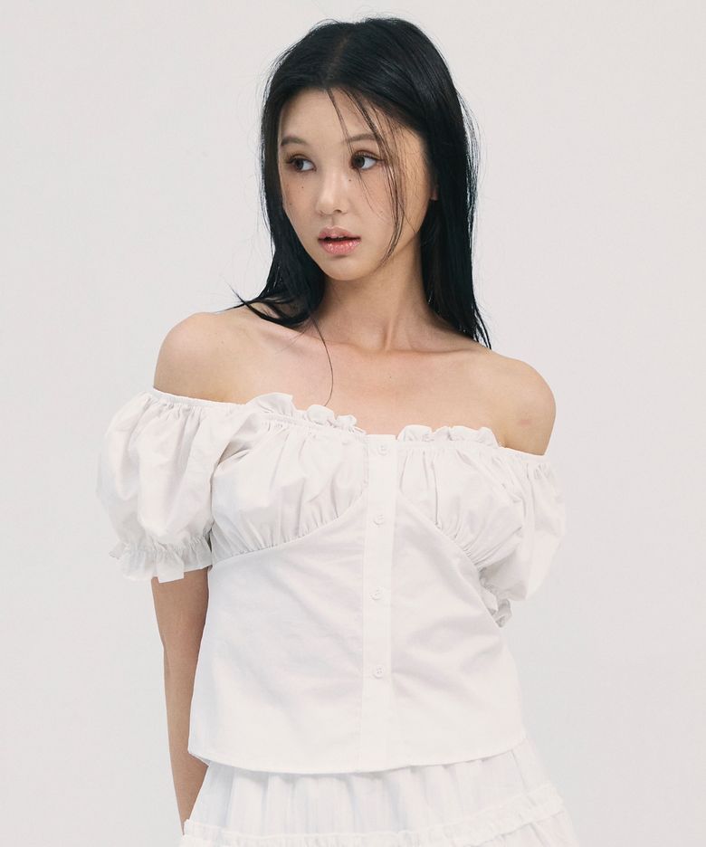 noa shirring blouse-white
