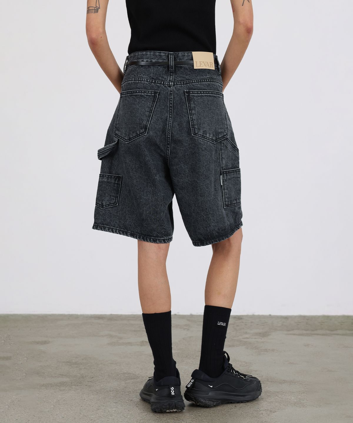 르바(LEVAR) Carpenter Half Denim - Washed Grey
