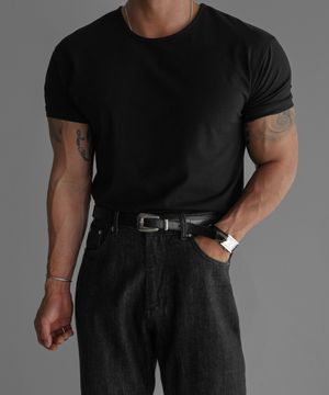 프리미엄 코튼 머슬핏 반팔 티셔츠 [블랙]