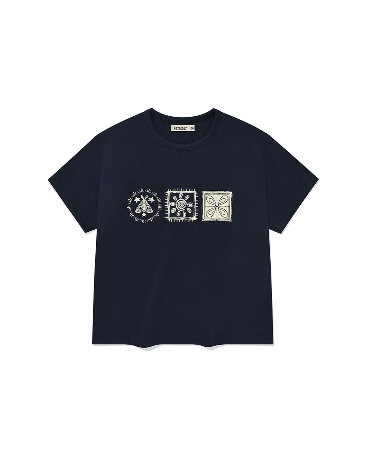 카락터(KARACTOR) (W) Stamp crop half T-shirts / Navy