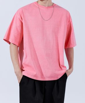 헤비듀티 피그먼트 오버핏 반팔 티셔츠 더스티핑크
