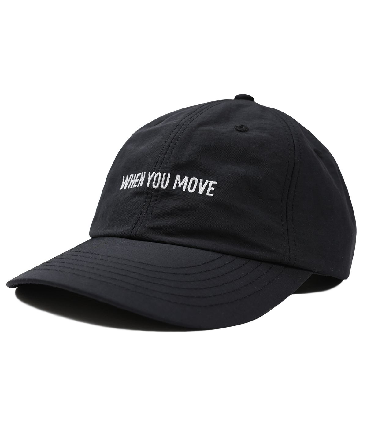웬유무브(WHEN YOU MOVE) 나일론 로고 자수 볼캡 블랙