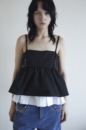 EYELET STRAP PLEATS LAYERED TOP