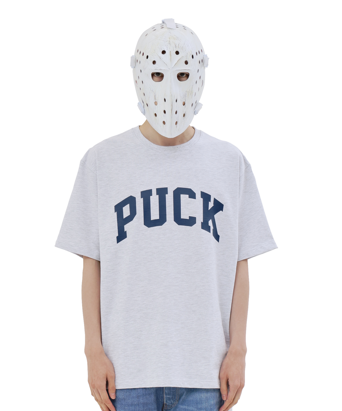 왓더퍽(WHATHEPUCK) PUCK 로고 티셔츠 메란지/네이비
