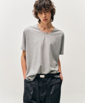 실키 블렌디드 U넥 하프 티셔츠 (그레이)
