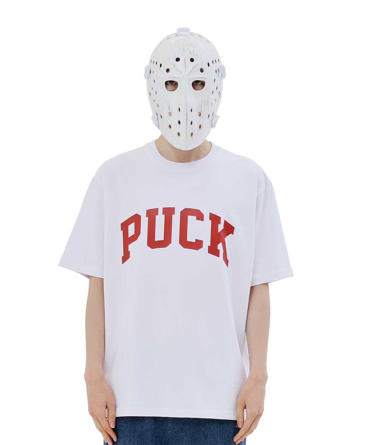 왓더퍽(WHATHEPUCK) PUCK 로고 티셔츠 화이트/레드
