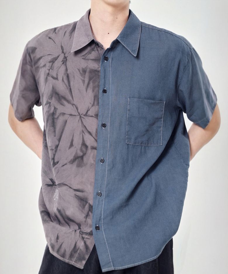 Natural dyeing half shirt (Indian ink flower)