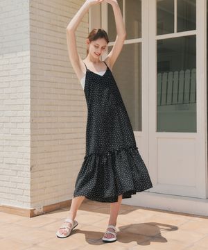도트 백스트링 원피스 / 블랙