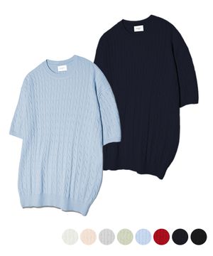 코튼 케이블 라운드 반팔 니트 (8 COLOR)