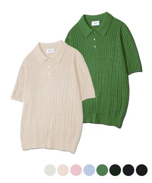 코튼 케이블 카라 반팔 니트 (8 COLOR)