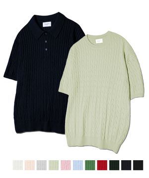 [SET] 썸머 케이블 카라/라운드 반팔 니트 (8 COLOR)