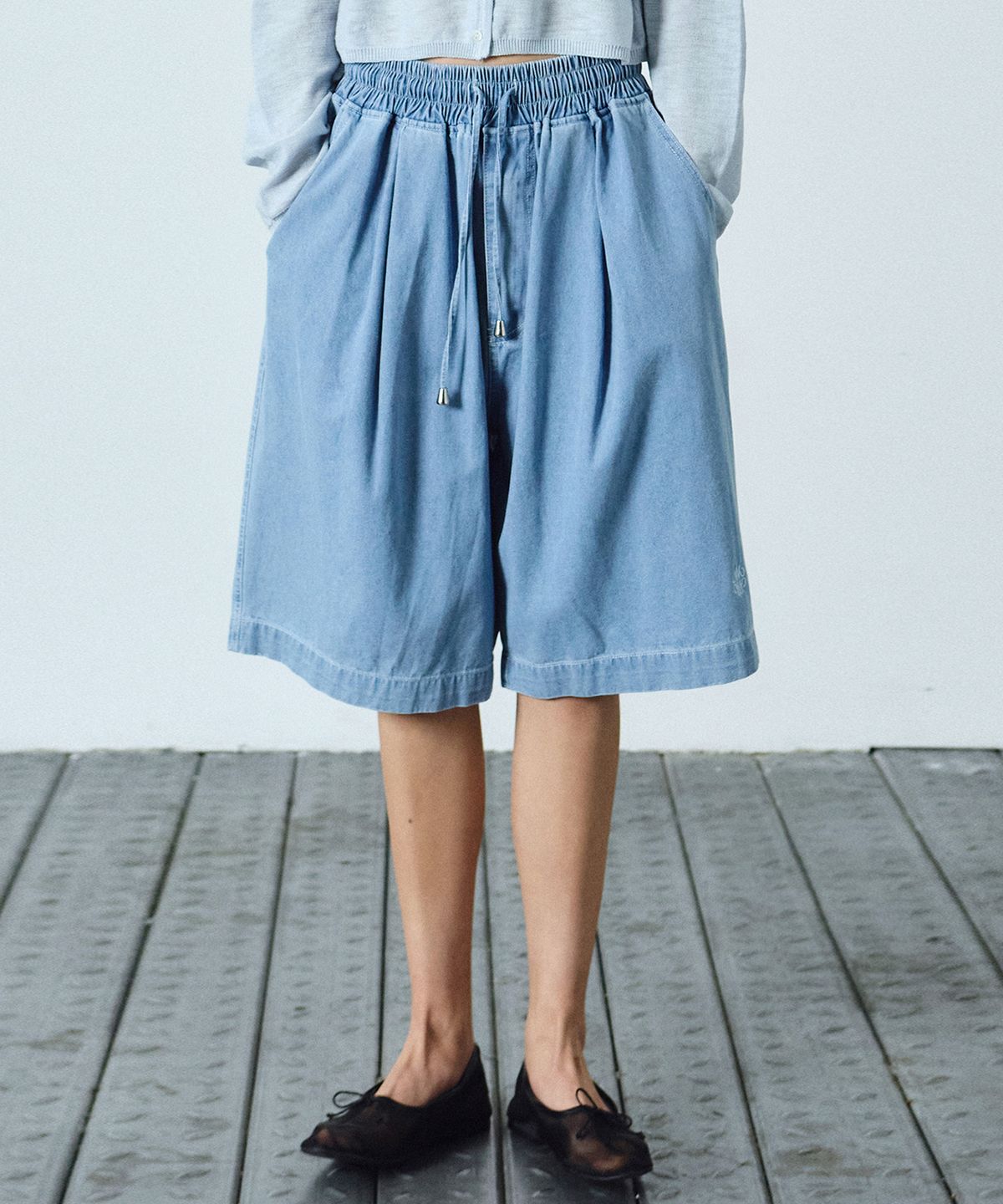 닉앤니콜(NICK&NICOLE) WASHED BANDING BURMUDA DENIM PANTS_SKY BLUE