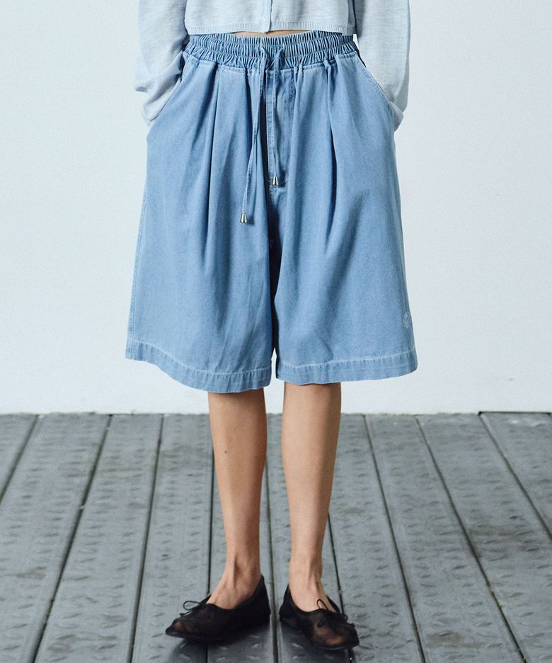 WASHED BANDING BURMUDA DENIM PANTS_SKY BLUE