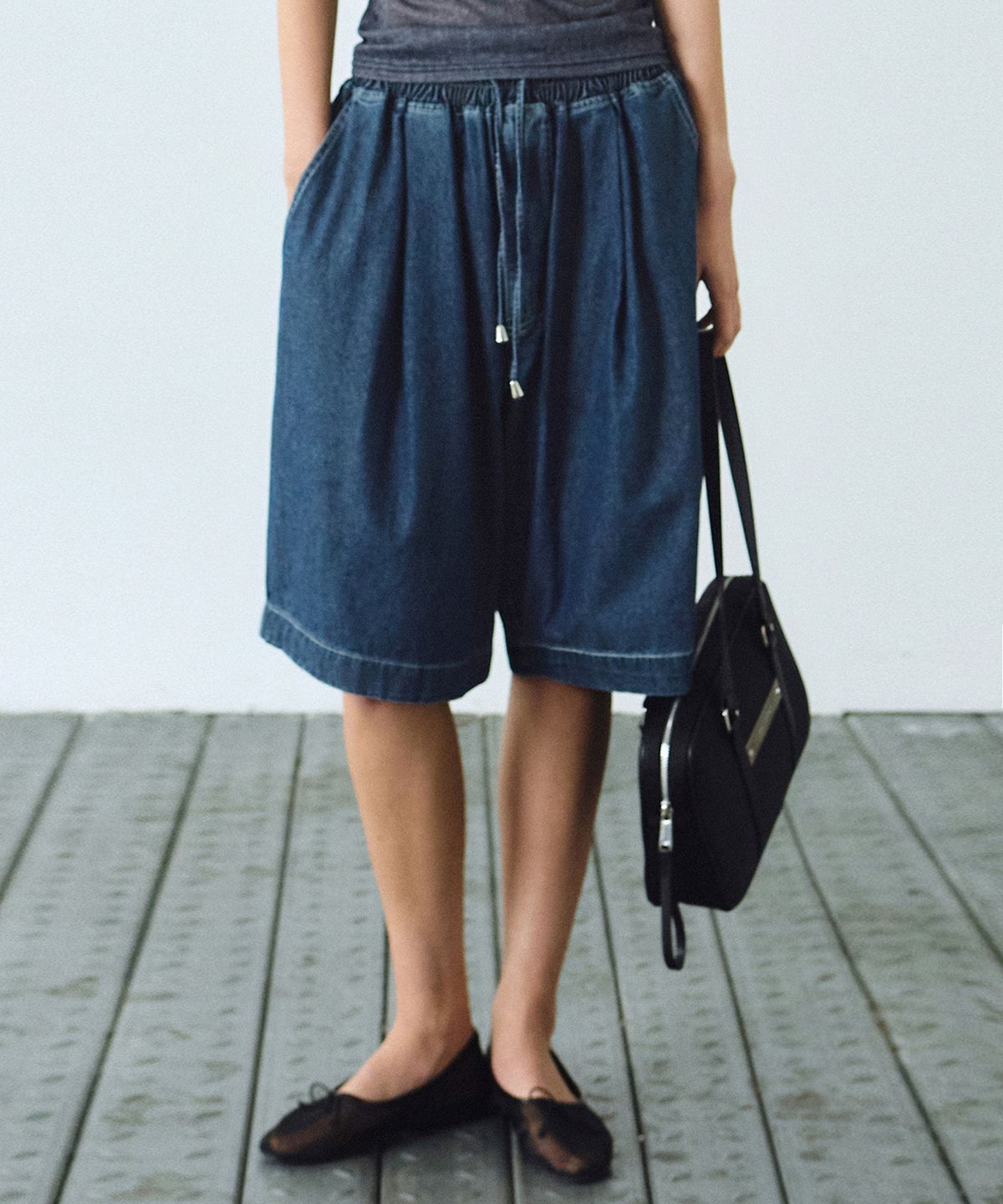닉앤니콜(NICK&NICOLE) WASHED BANDING BURMUDA DENIM PANTS_BLUE