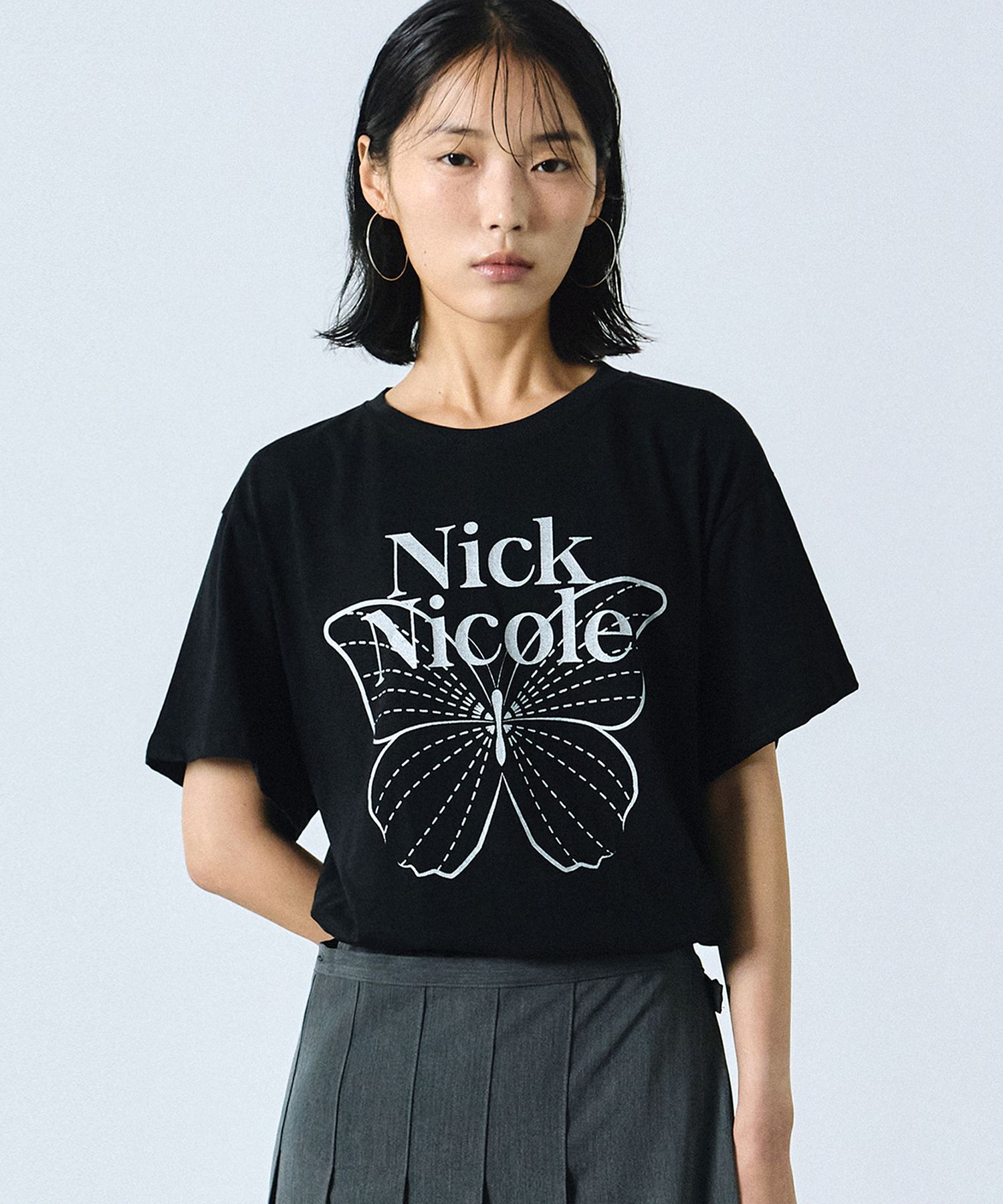 MUSINSA | NICK&NICOLE BIG BUTTERFLY SLEEVE TOP_BLACK SILVER