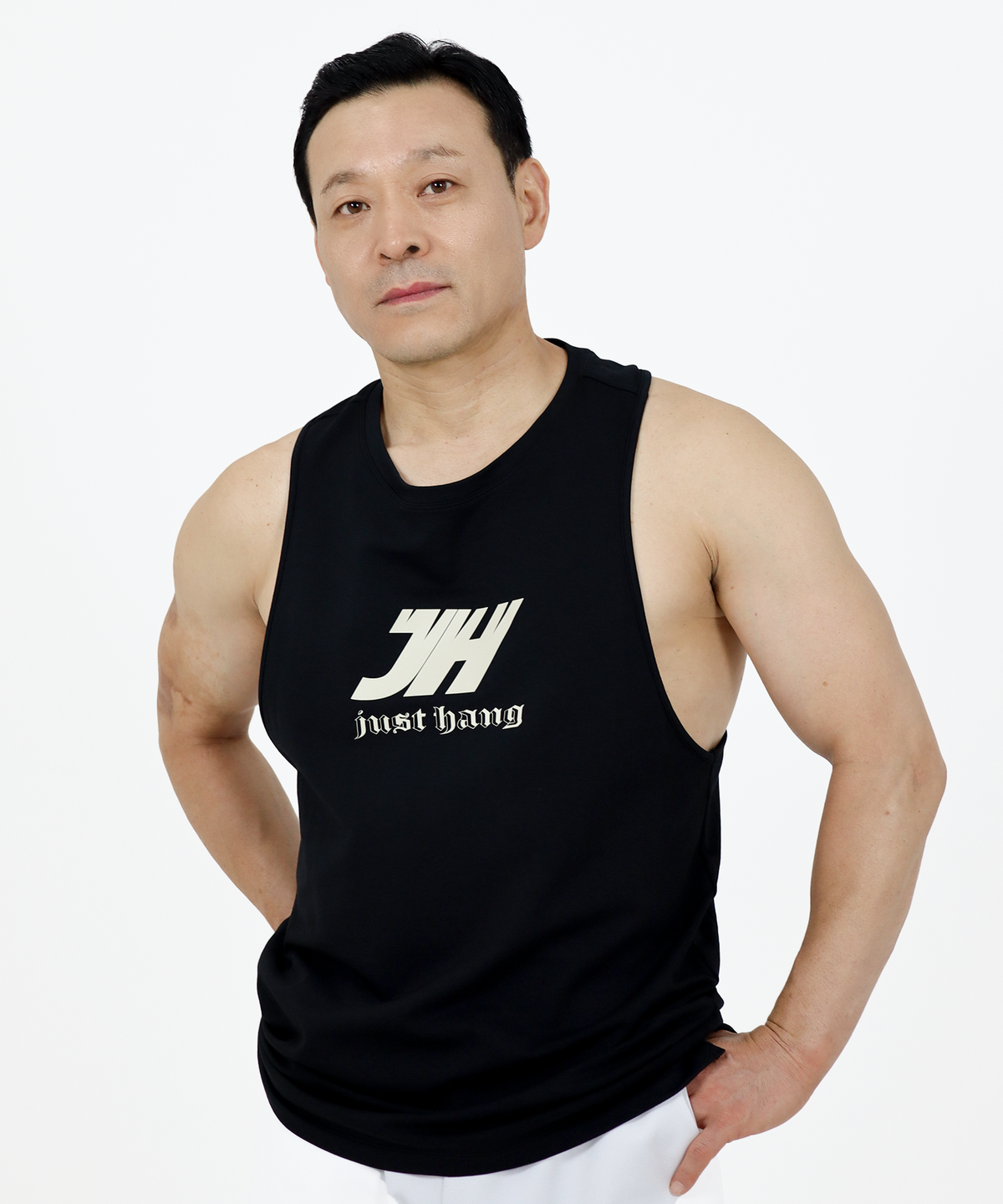 저스트행(JUSTHANG) 투쓰 아이보리 로고 블랙  나시