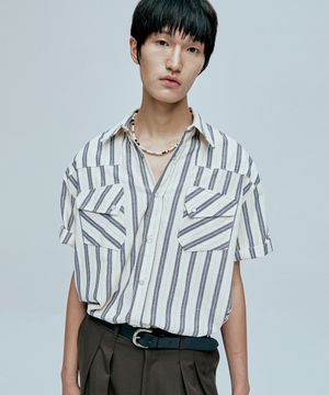 RTR 스트라이프 웨스턴 반팔셔츠 아이보리