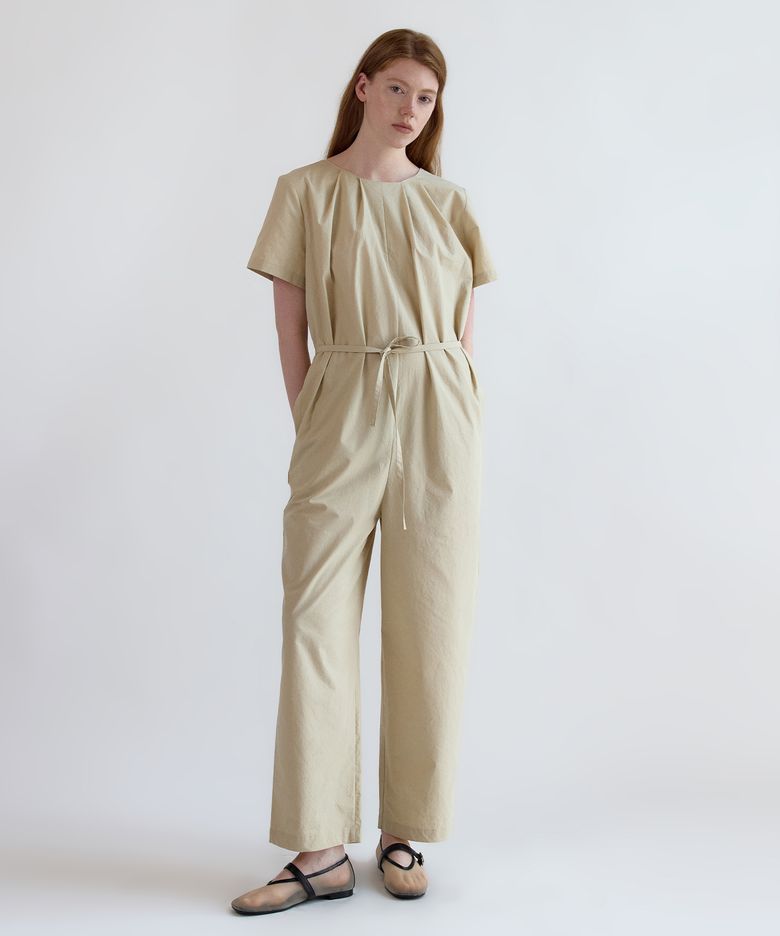 Cotton Pleats Jumpsuit_Beige