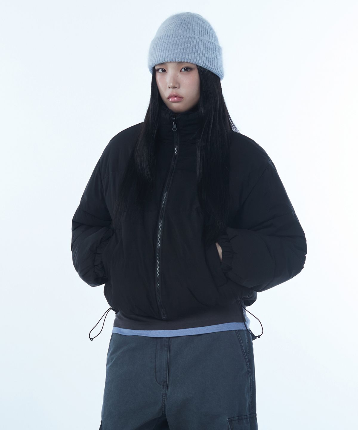 무신사 스탠다드 우먼(MUSINSA STANDARD WOMAN) 우먼즈 데일리 푸퍼 리버서블 플리스 숏 패딩 재킷 [블랙/블랙]