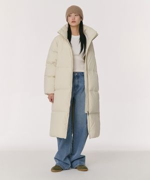 우먼즈 하이 넥 미니멀 롱 다운 파카 [크림]