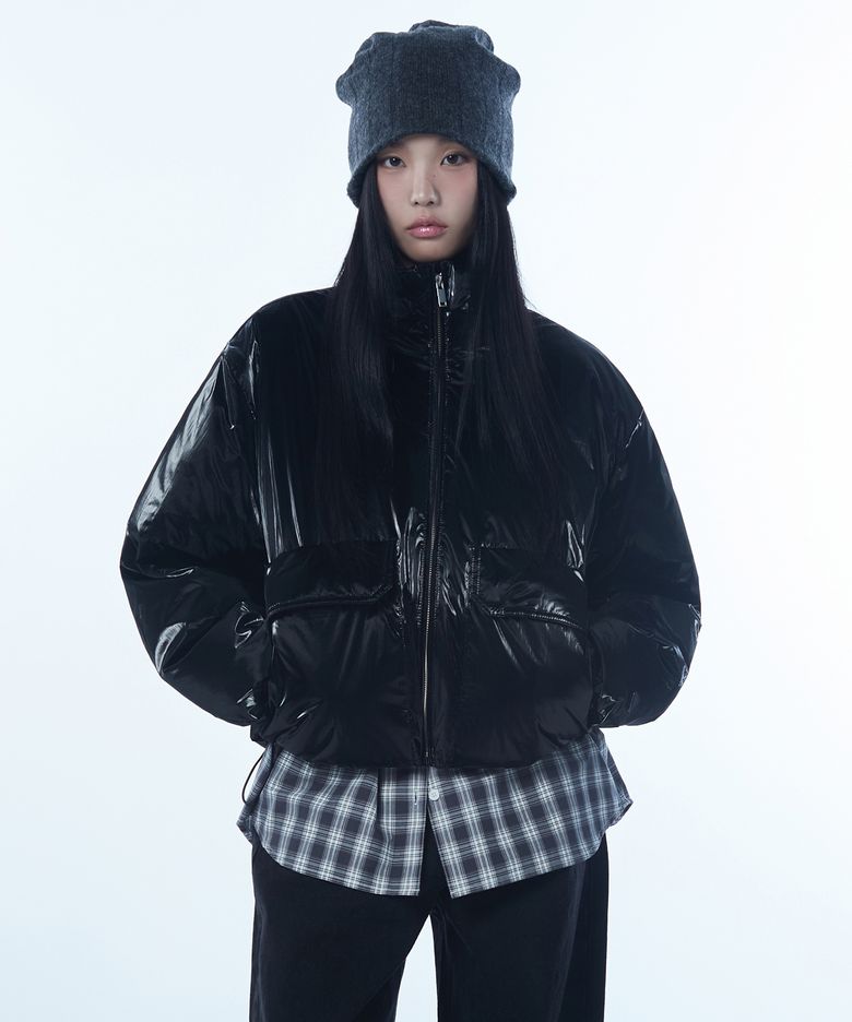 우먼즈 데일리 푸퍼 샤이니 숏 패딩 재킷 [블랙]