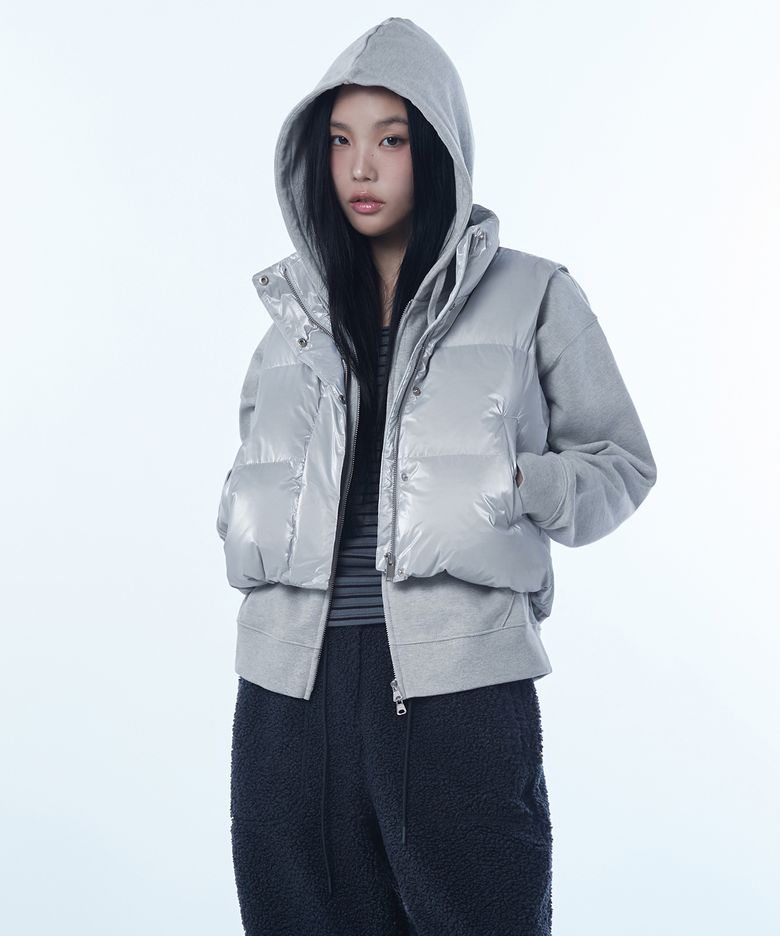 우먼즈 데일리 푸퍼 샤이니 크롭 패딩 베스트 [실버]